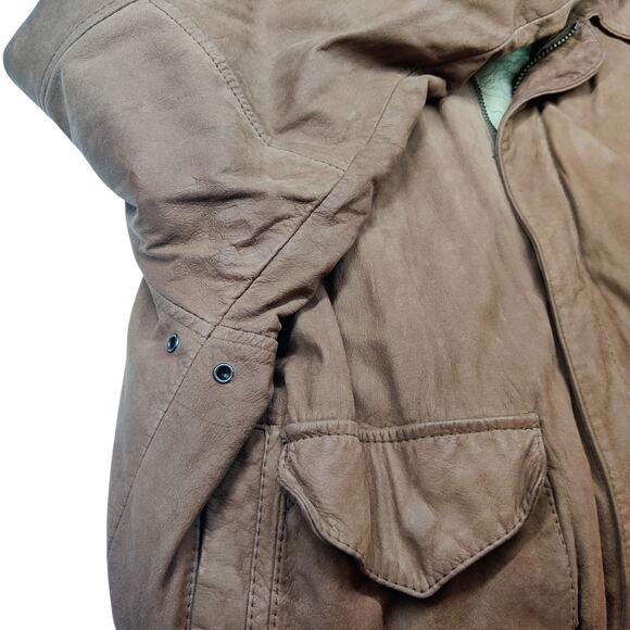 Vtg Greg Bell Brown Suede Leather Bomber Aviator Jacket Large Retro 90s Pilot - Picture 5 of 16